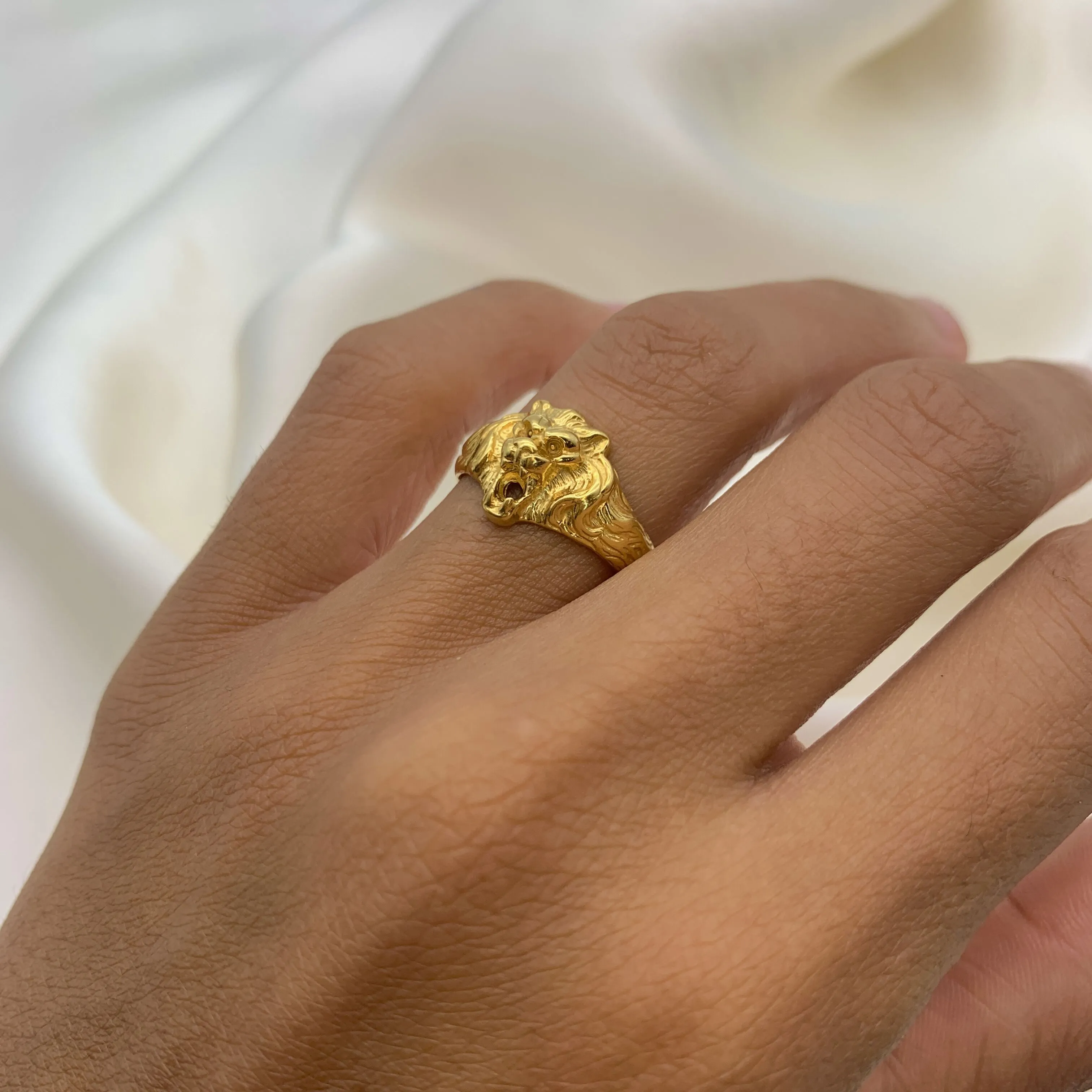 Gold Lion Ring - Lion Head Ring, Gold Vintage Ring