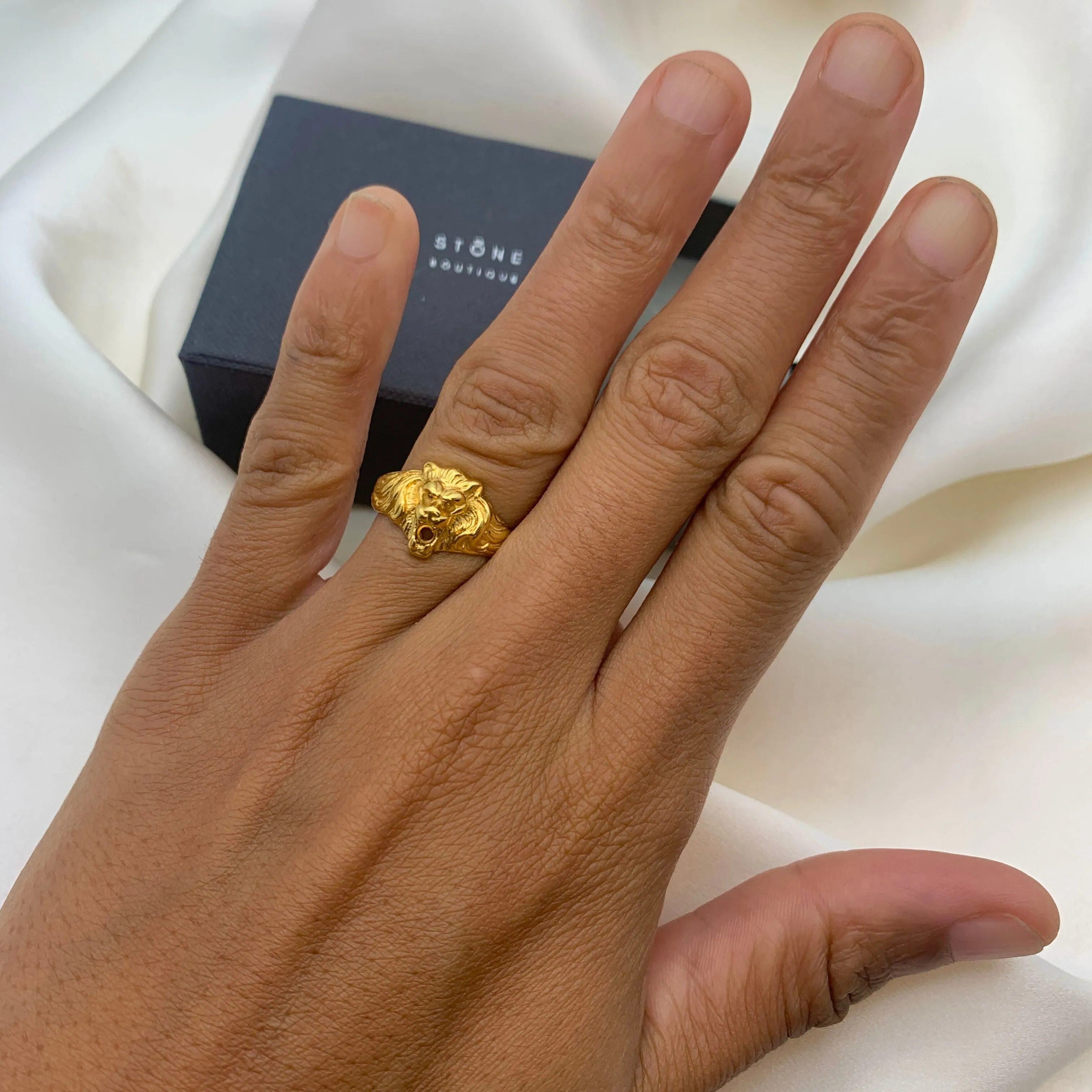 Gold Lion Ring - Lion Head Ring, Gold Vintage Ring