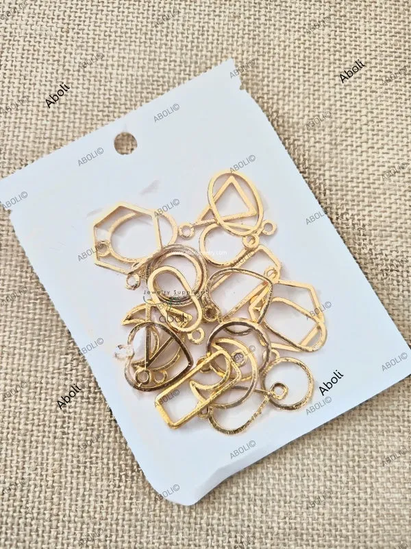 Golden Resin Earrings bezels Set of 20 bezels mix of 10 shapes 1 pair each GRBES20