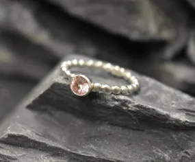 Morganite Ring - Round Pink Ring - Silver Bubble Band