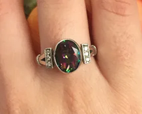 Mystic Topaz Ring - Vintage Purple Ring - Mystic Topaz Bezel Ring