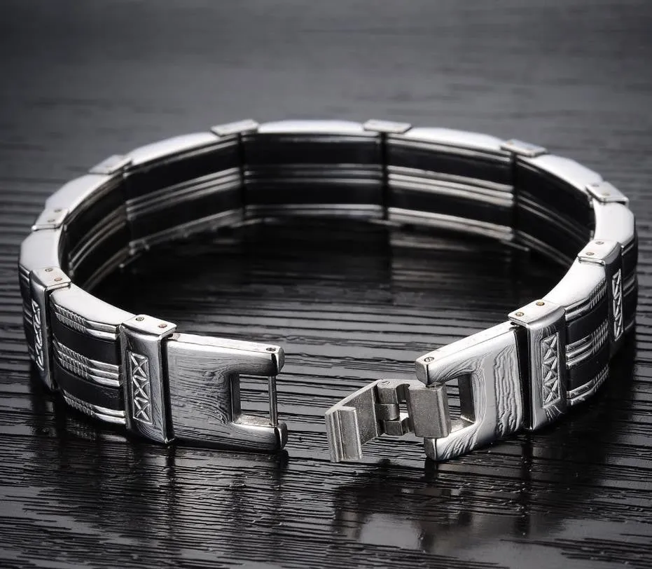 NEW Fashion jewelry Punk black Silicone mix Stainless Steel Personality Men Bracelet male Bangles