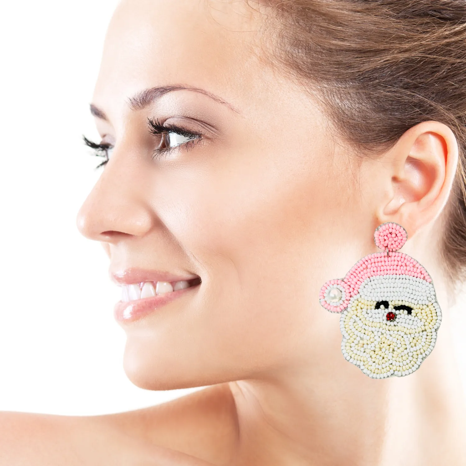 Pink Santa Beaded Earrings