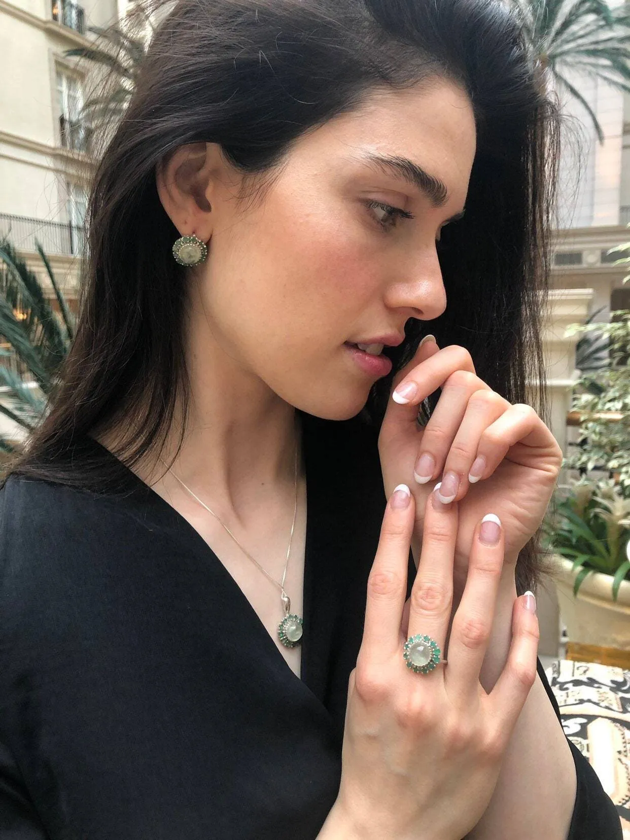 Prehnite Flower Ring - Large Victorian Ring - Vintage Statement Ring