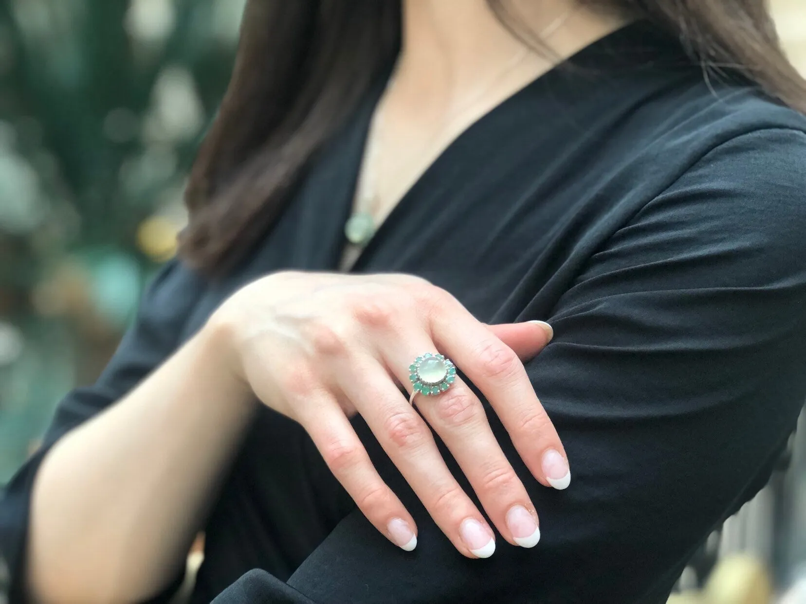 Prehnite Flower Ring - Large Victorian Ring - Vintage Statement Ring