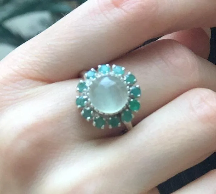 Prehnite Flower Ring - Large Victorian Ring - Vintage Statement Ring
