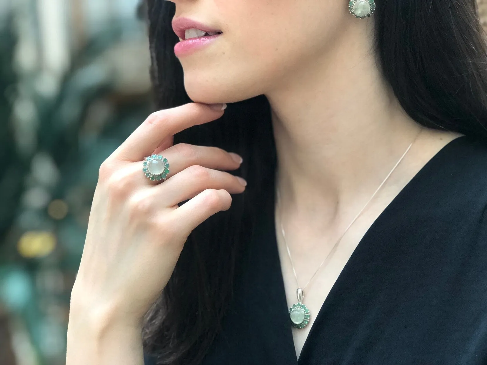 Prehnite Flower Ring - Large Victorian Ring - Vintage Statement Ring