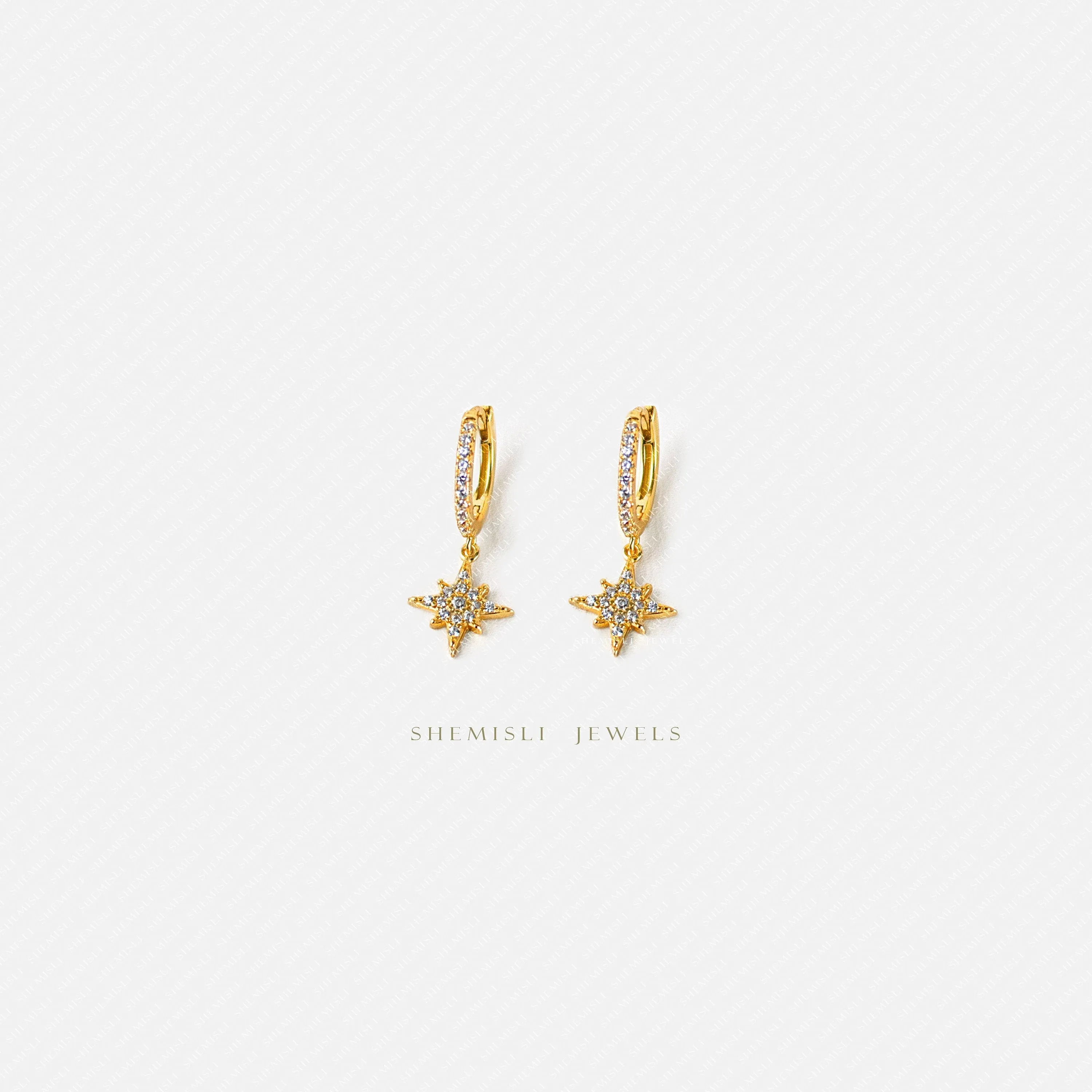 Star Hoop Earrings, Pave CZ Drop Huggies, Gold, Silver SHEMISLI - SH424 (plain hoop) SH113 (cz hoop)