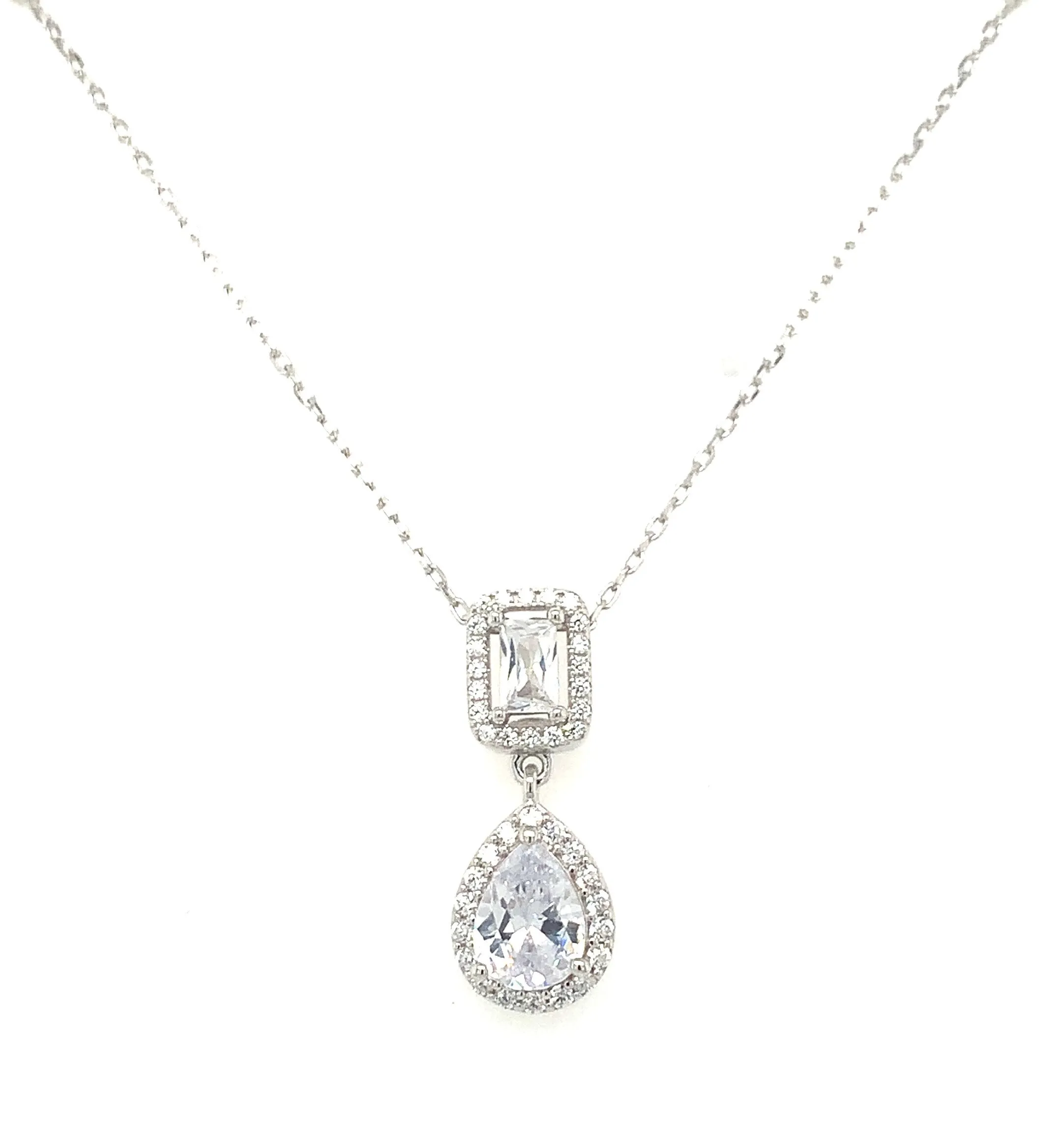 Sterling Silver Cz Halo Drop Pendant