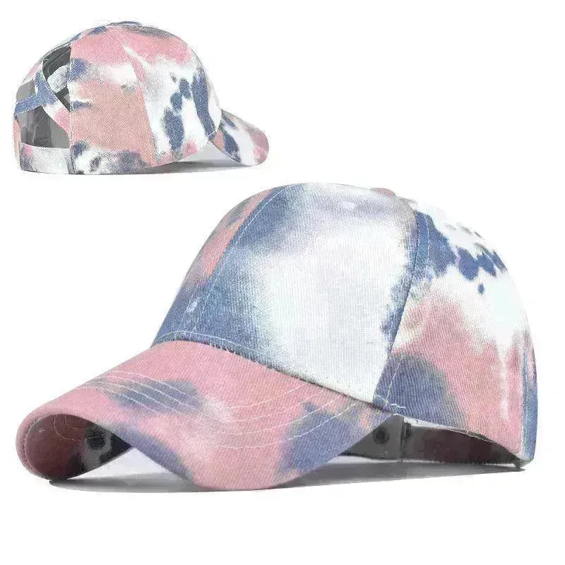 Tie-Dye Hat Pure Cotton Sun Visors Ponytail Cap