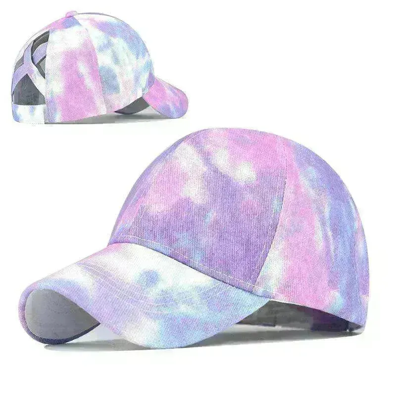 Tie-Dye Hat Pure Cotton Sun Visors Ponytail Cap