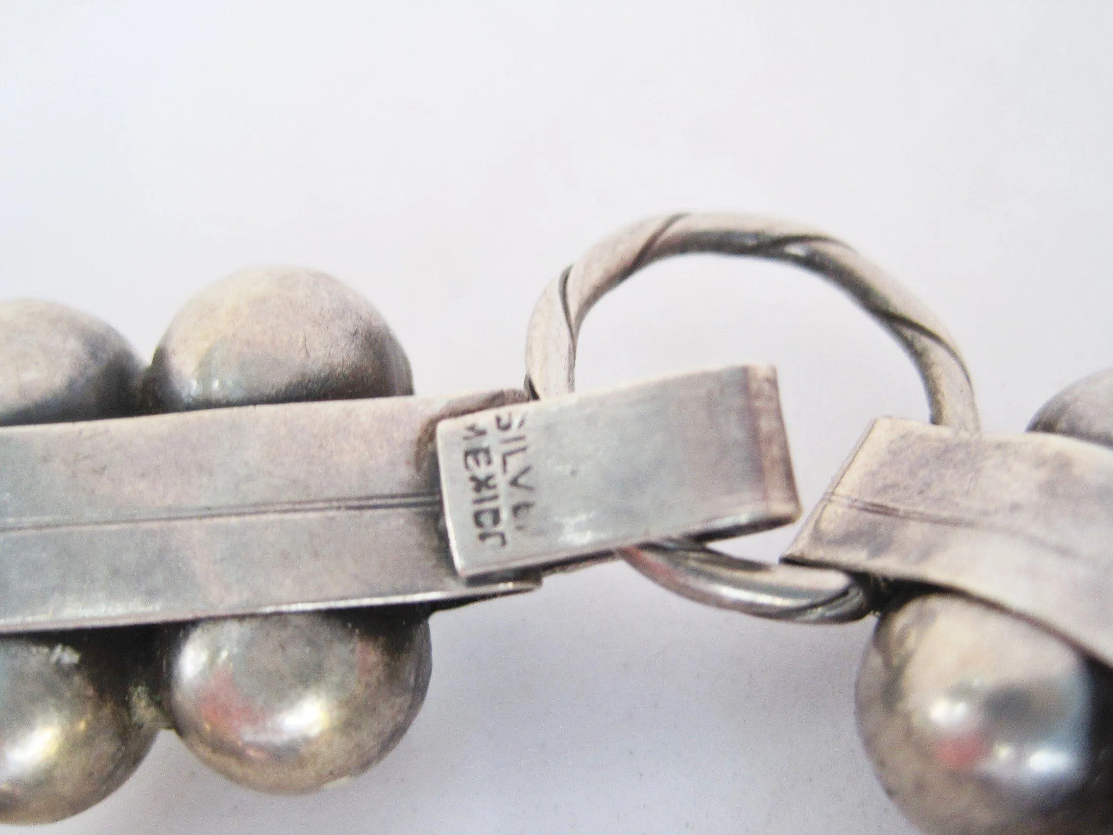 Vintage Early Mexican Silver Flower Link Bracelet with Amethyst