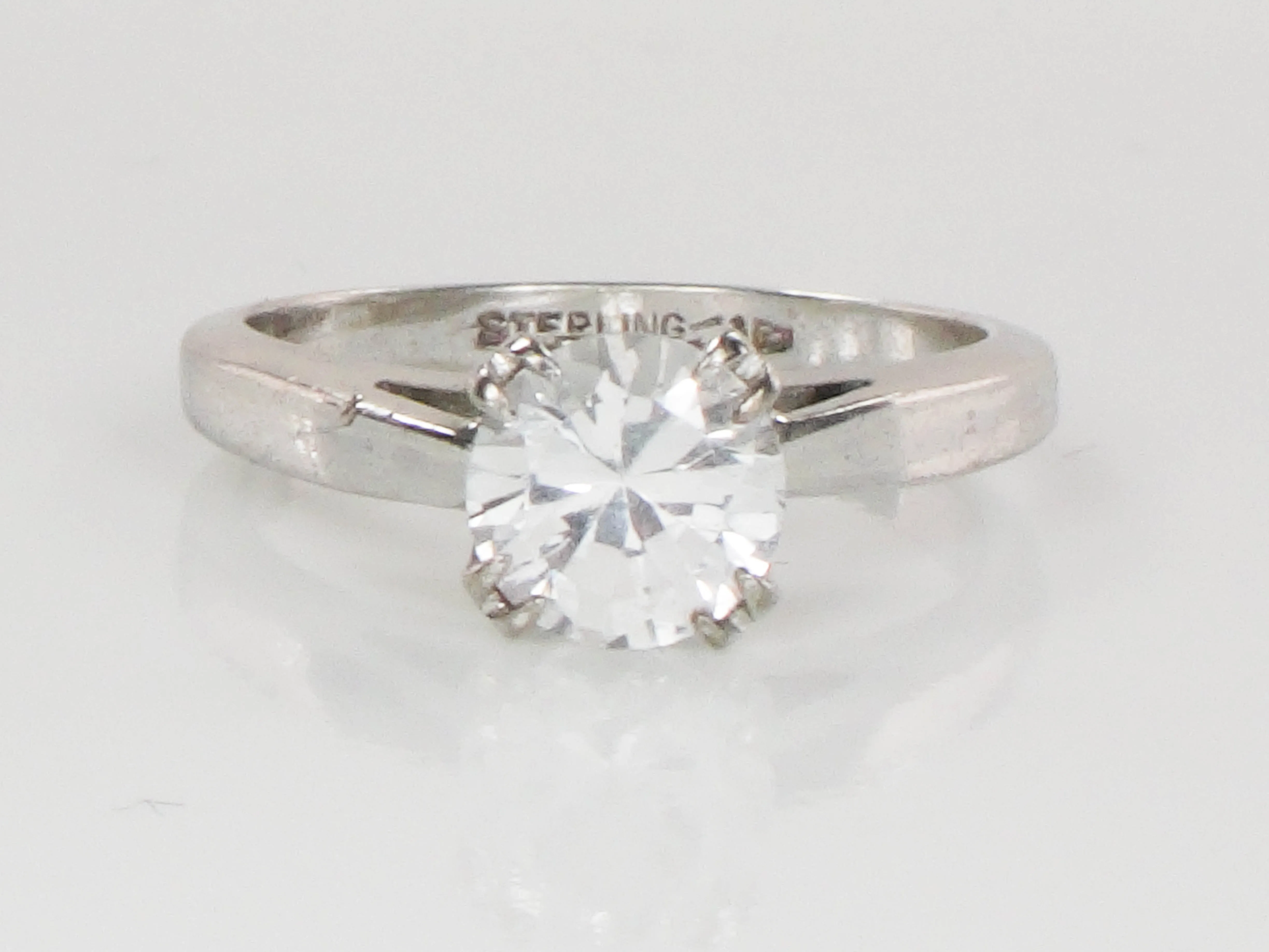 Vintage Sterling Silver Round White Topaz Solitaire Engagement Ring, Size 6